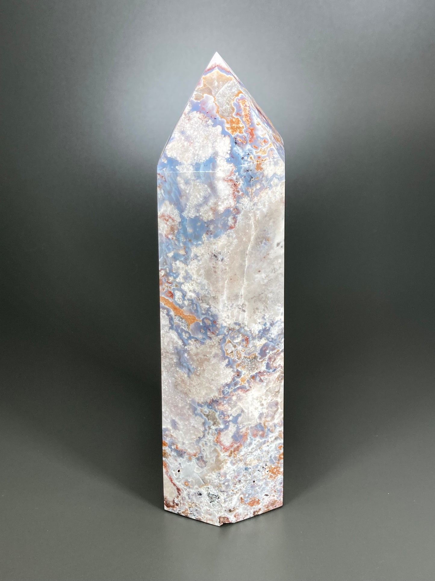 Blue Flower Agate Tower, 7"