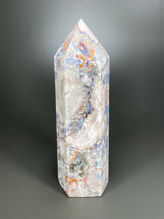 Blue Flower Agate Tower, 7"