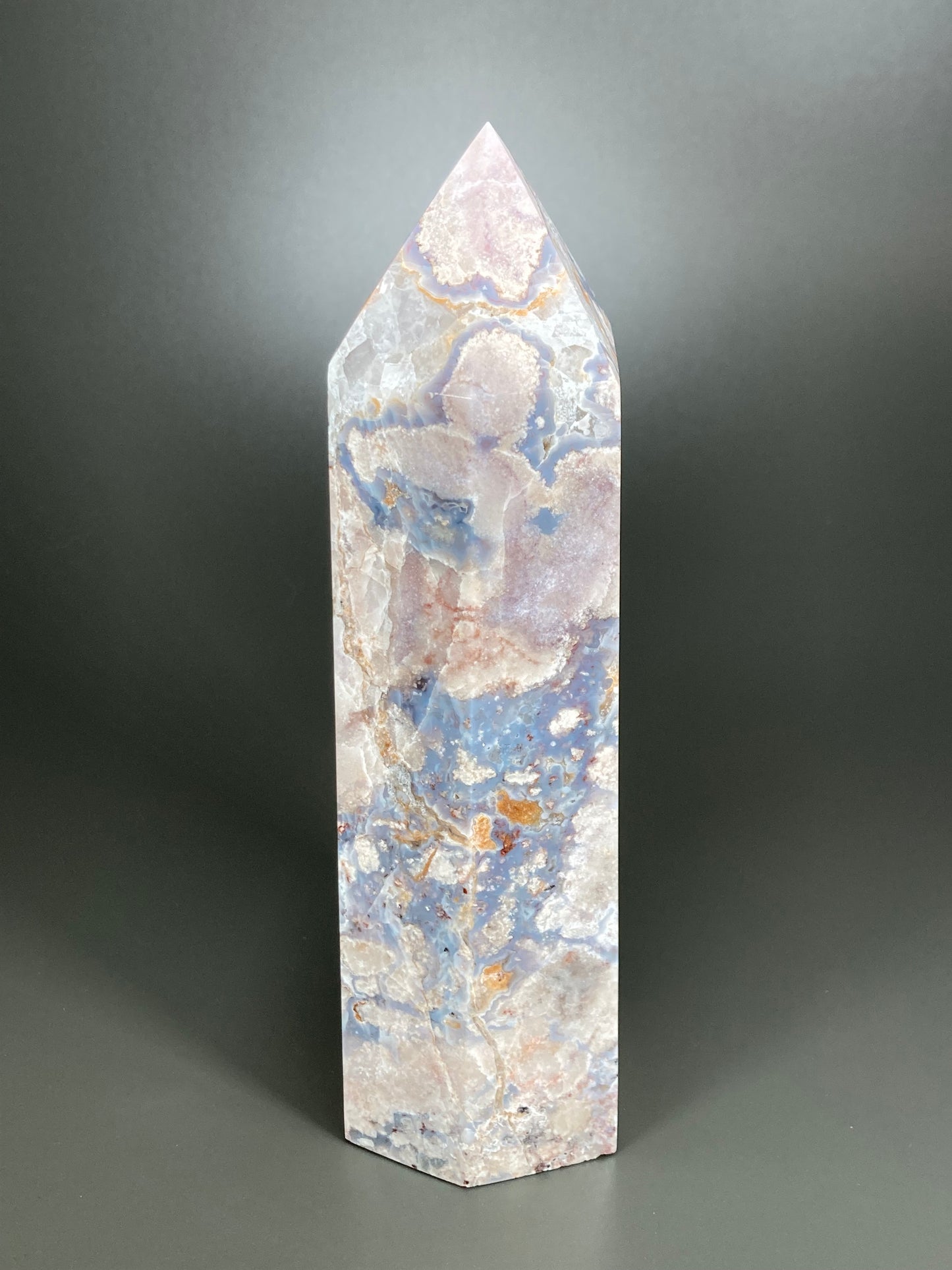 Blue Flower Agate Tower, 7"