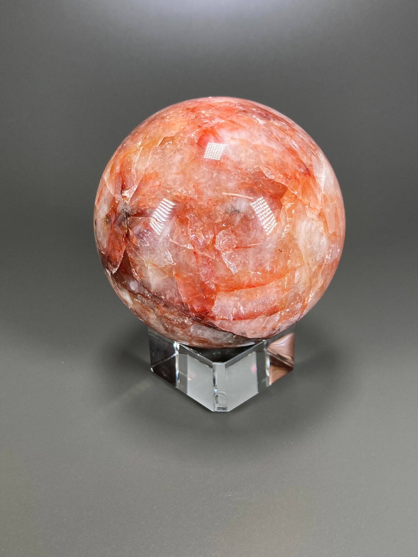 Fire Quartz Sphere Carving, 68mm