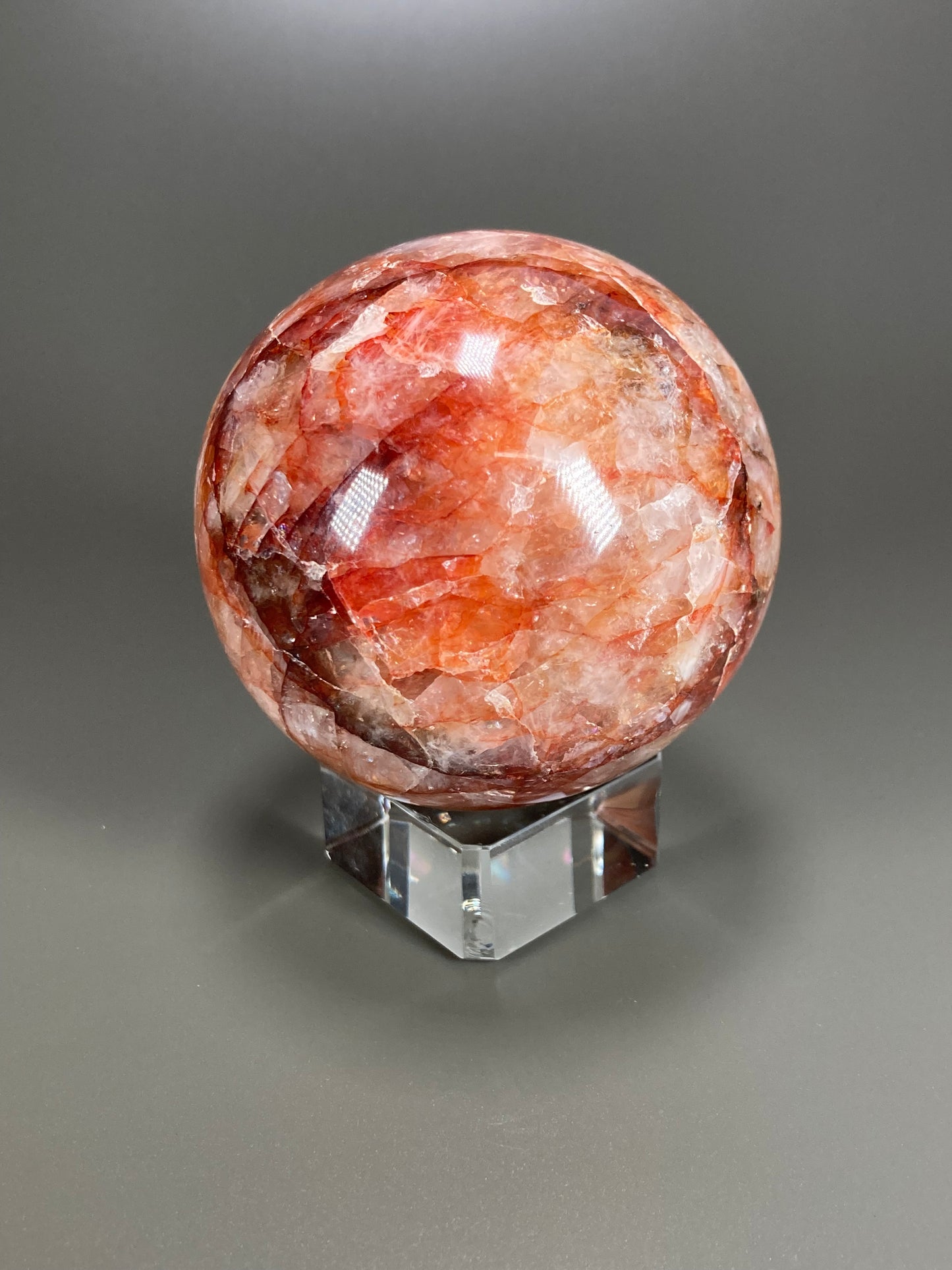 Fire Quartz Sphere Carving, 68mm