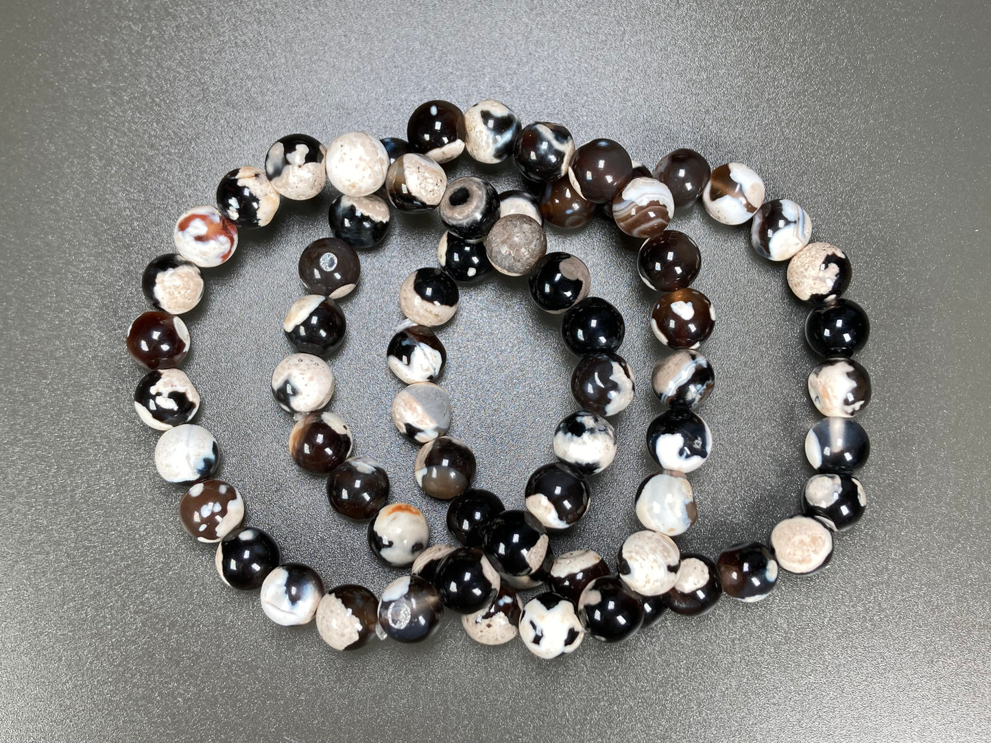 Black Flower Agate Stretch Bracelet, 8mm