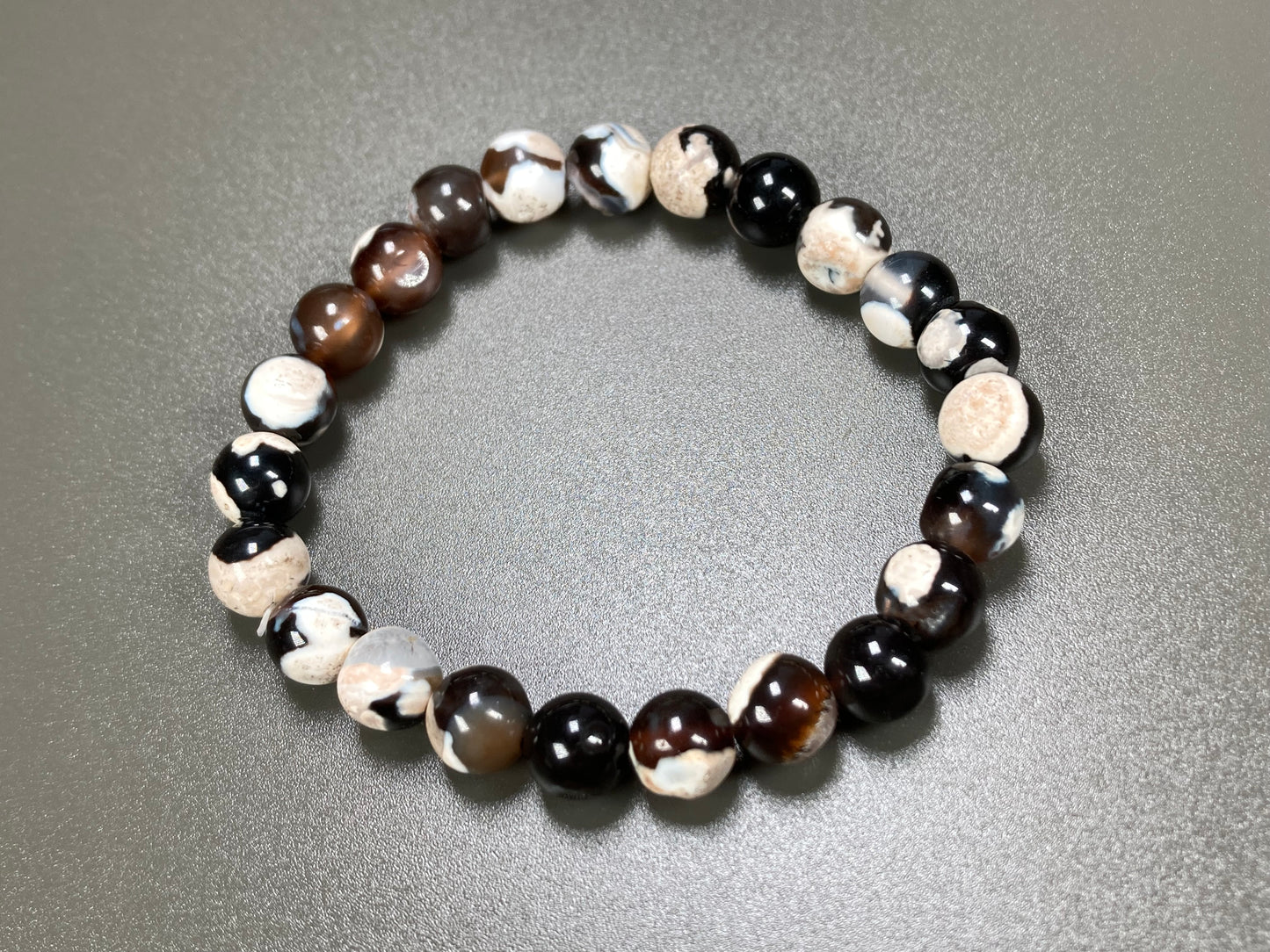 Black Flower Agate Stretch Bracelet, 8mm