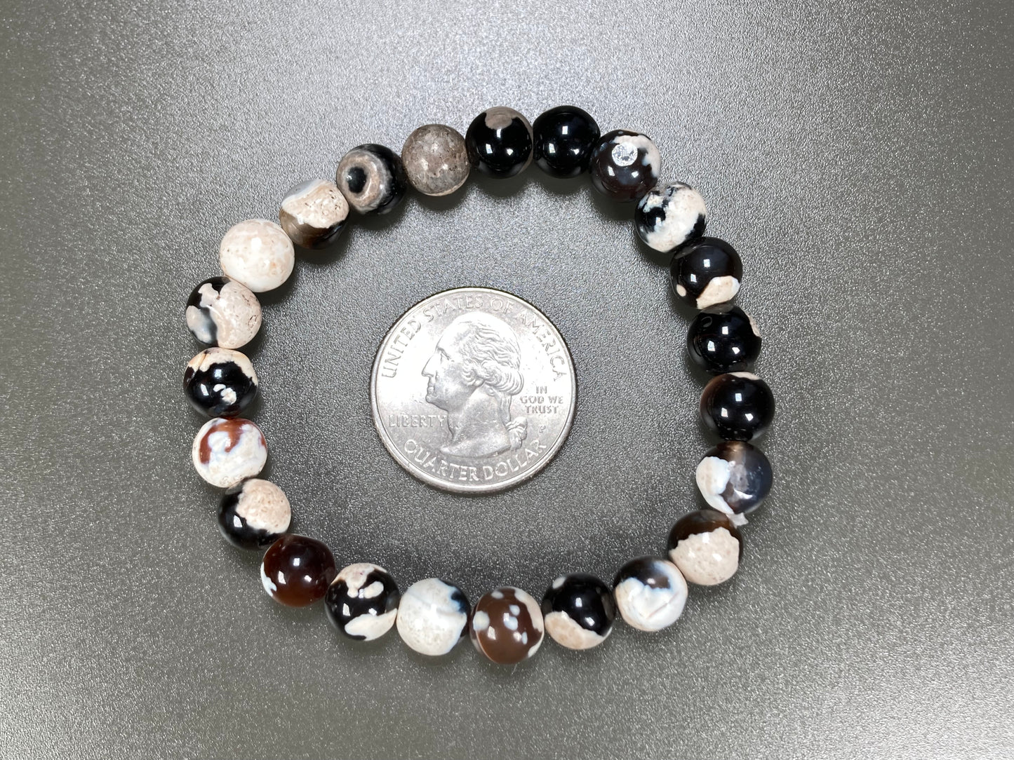 Black Flower Agate Stretch Bracelet, 8mm