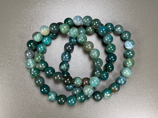 Moss Agate Stretch Bracelet, 8mm