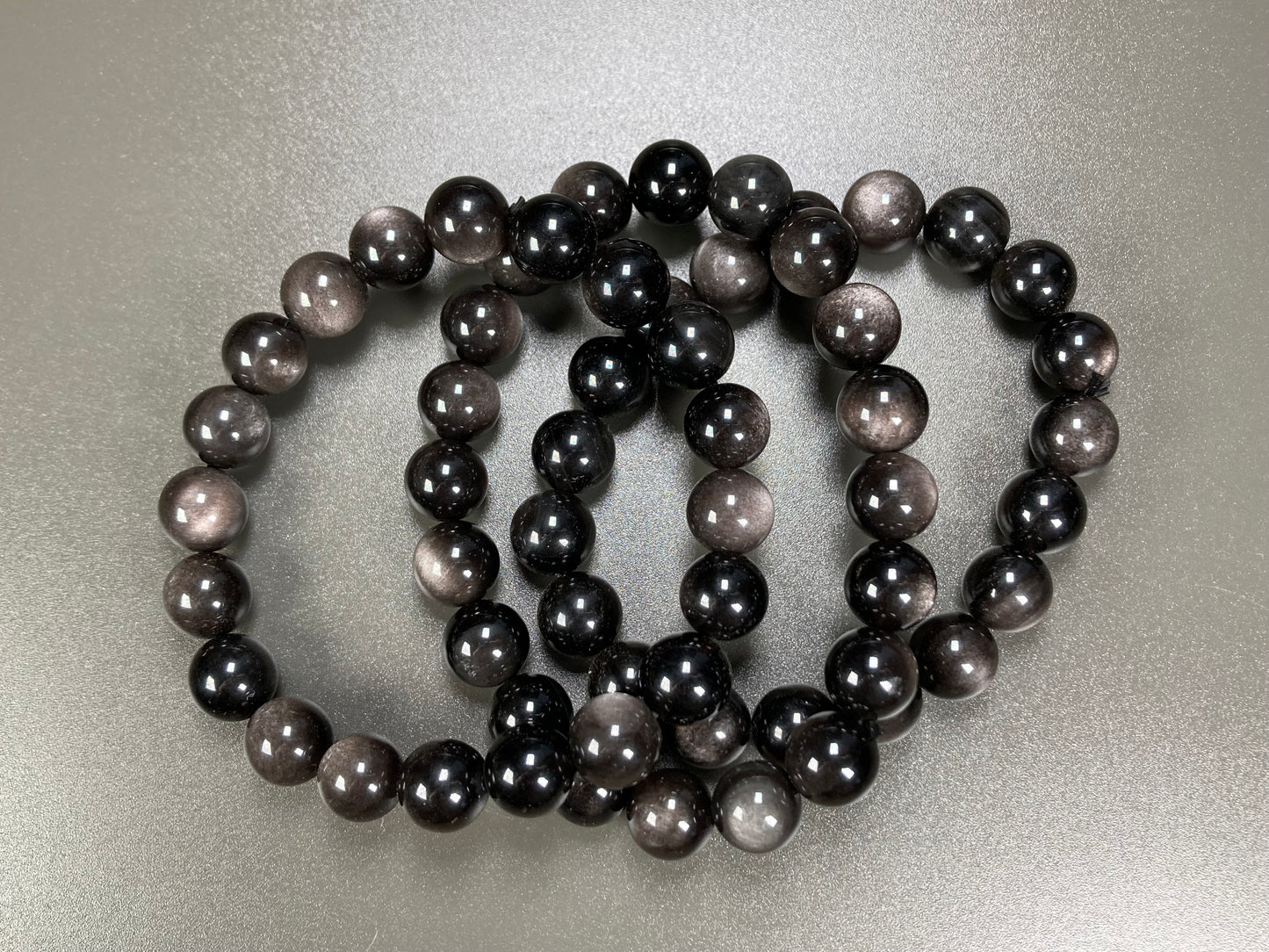 Silver Obsidian Stretch Bracelet, 10mm