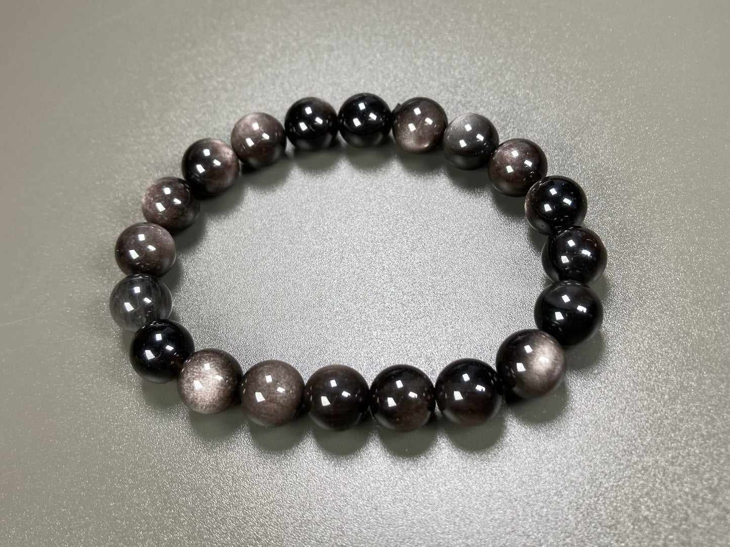 Silver Obsidian Stretch Bracelet, 10mm