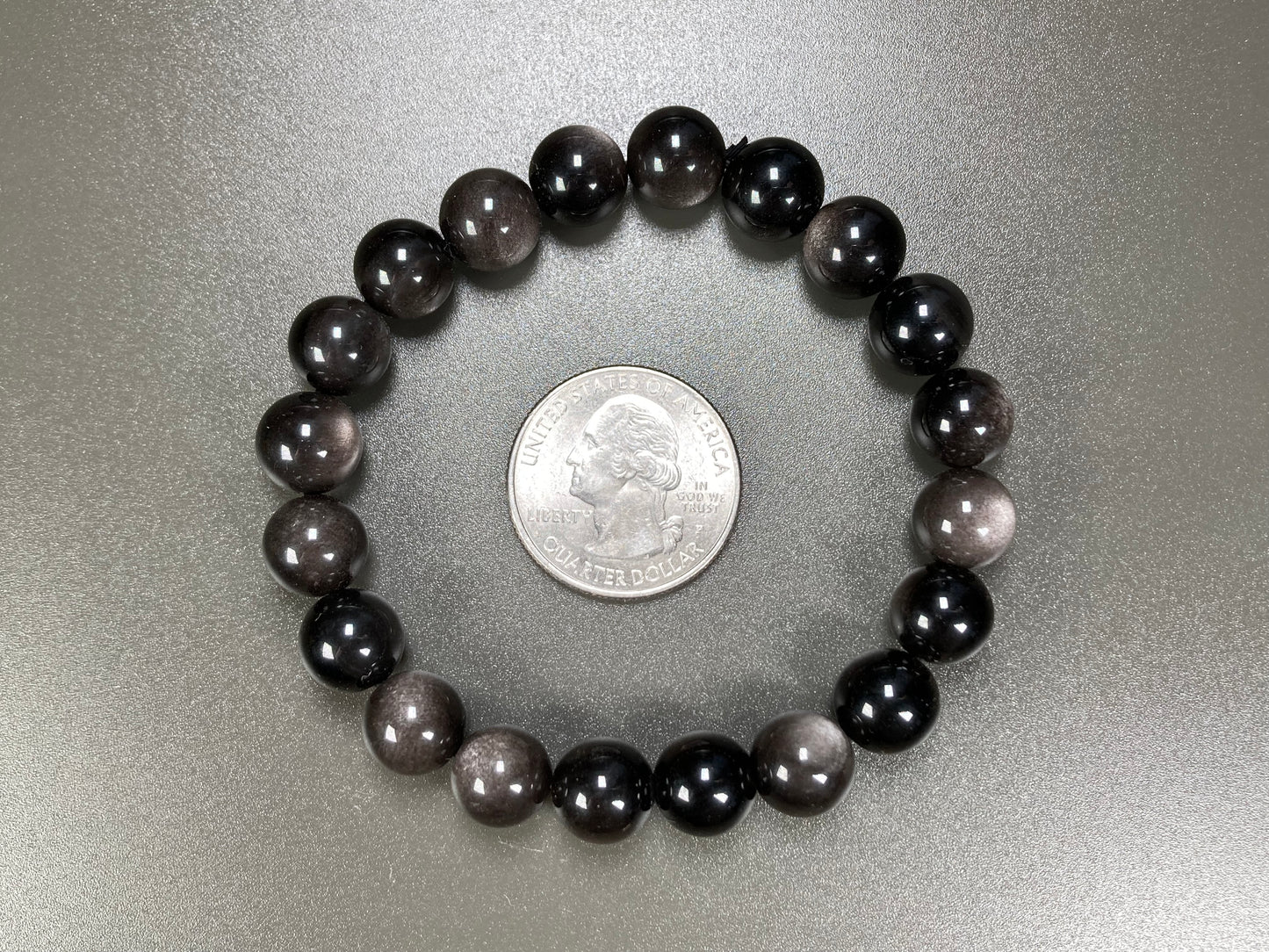 Silver Obsidian Stretch Bracelet, 10mm