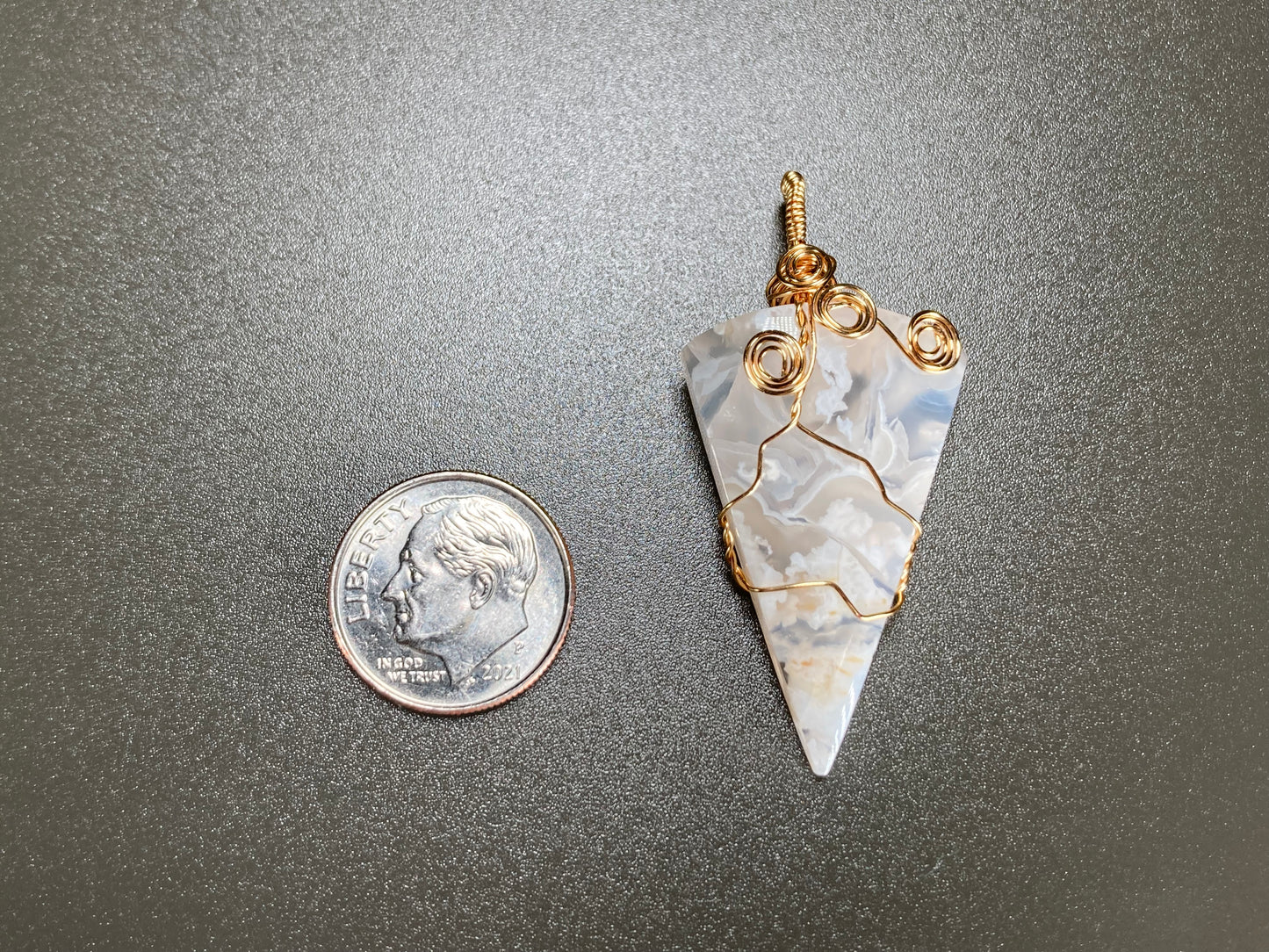 White Plume Agate, Wire-Wrapped Pendant