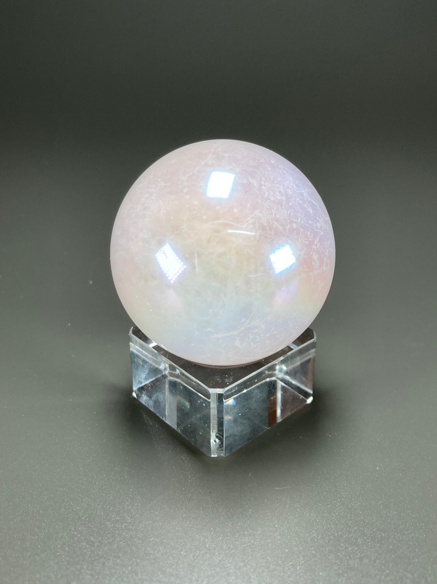 Aura Rose Quartz Sphere Carving, 42mm