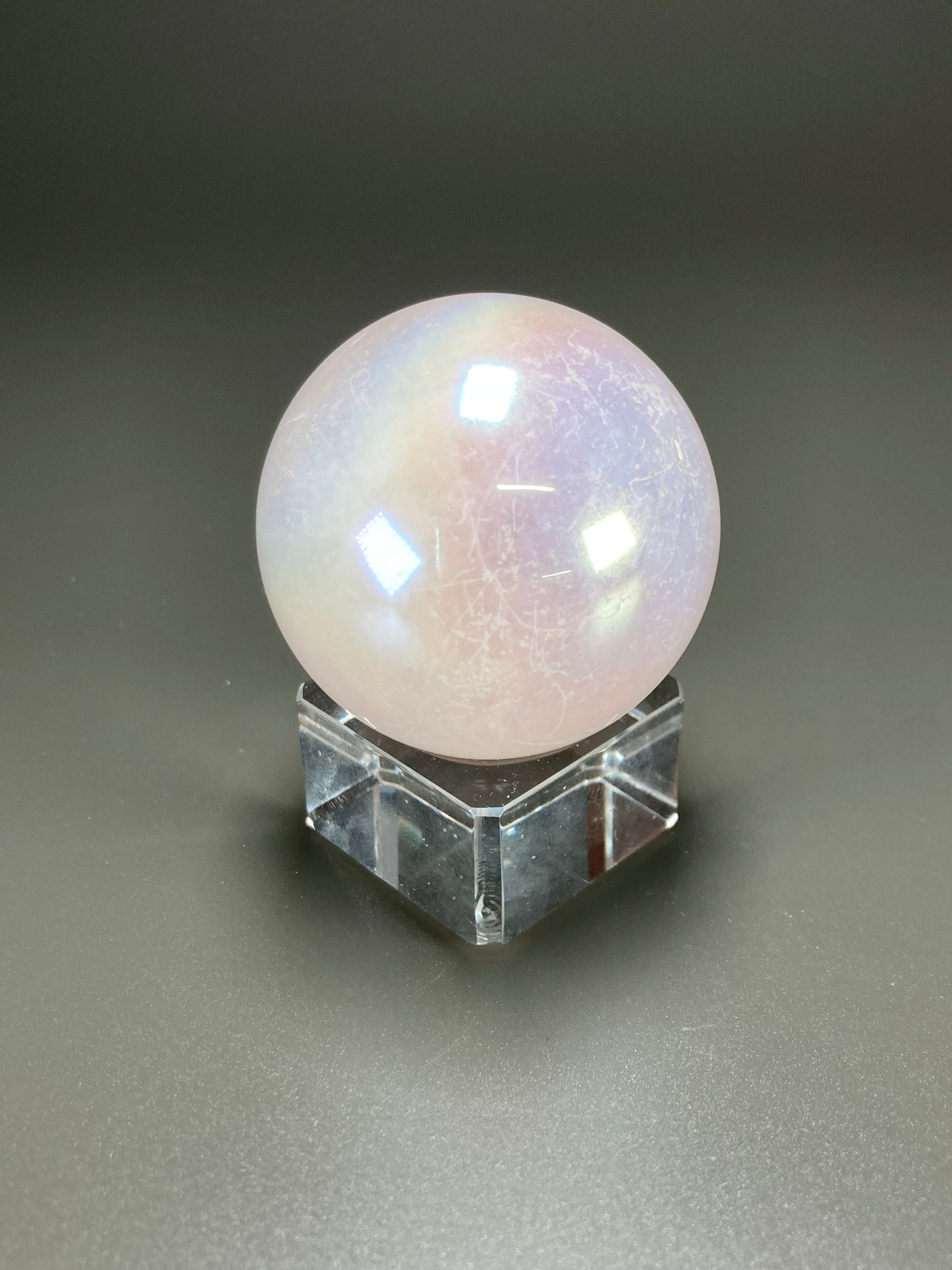 Aura Rose Quartz Sphere Carving, 42mm