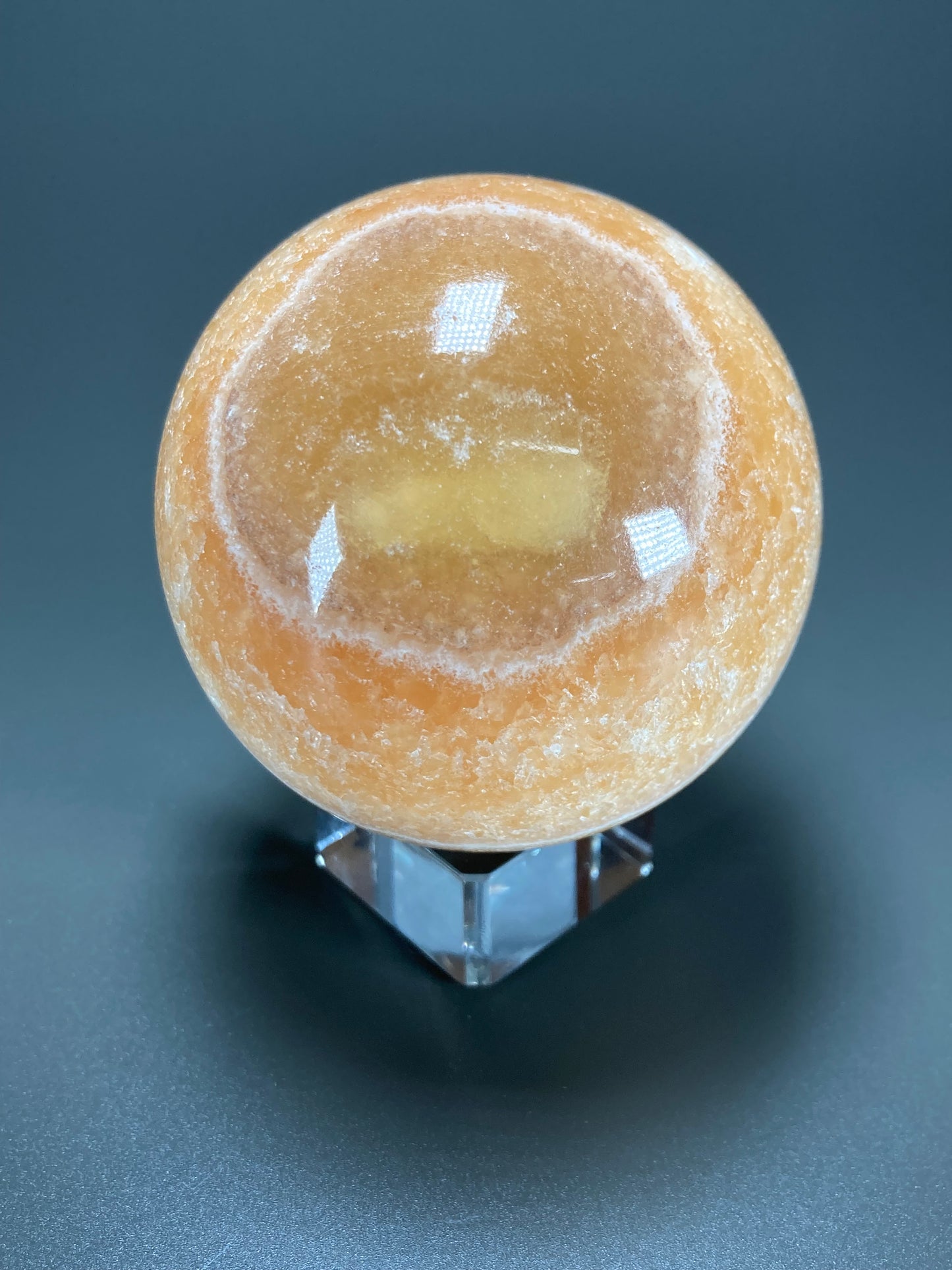 Orange Calcite Sphere Carving, 64mm