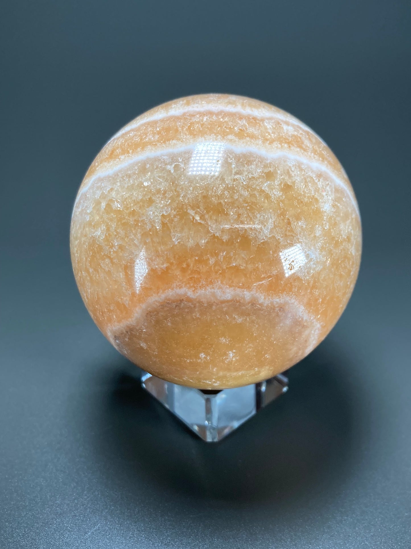 Orange Calcite Sphere Carving, 64mm