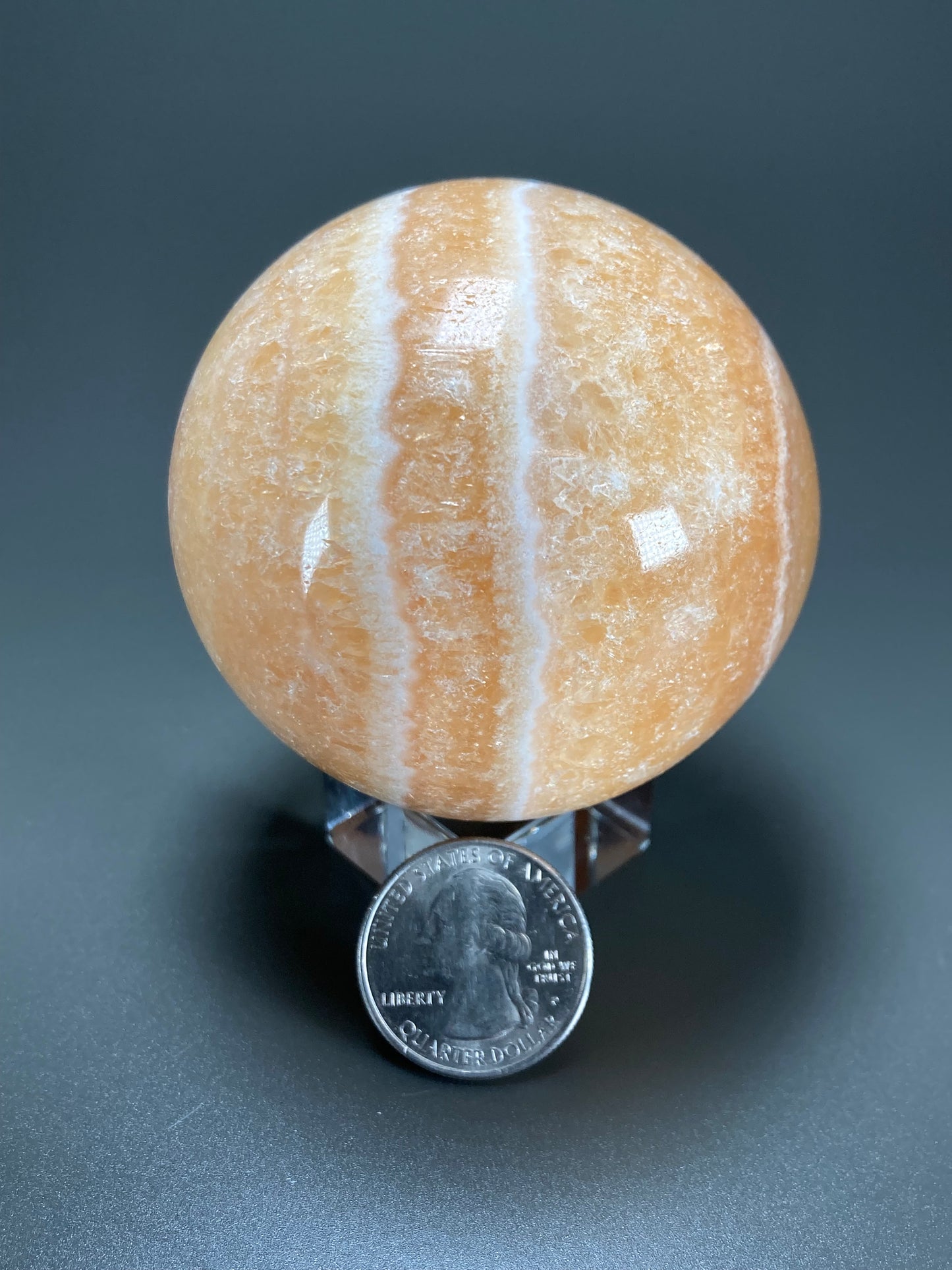 Orange Calcite Sphere Carving, 64mm